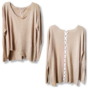 Lisa Todd Tan Linen Knit Pullover Top 1X Sheer Scandi Neutral Coastal Beach NEW